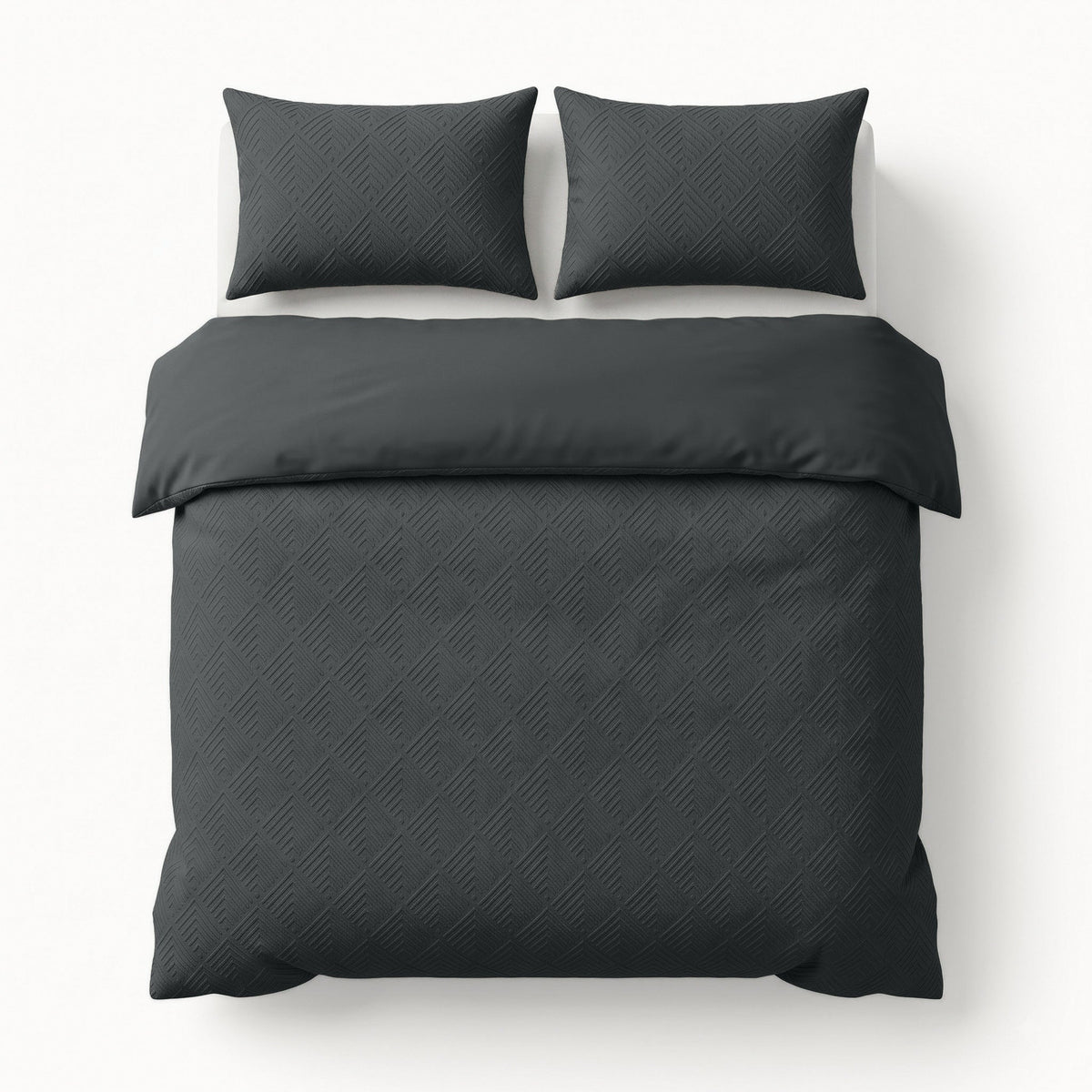 Embossed Dekbedovertrek Antraciet – Modern Geo 3D Reliëf – Zacht Microvezel met Kussenslopen – Sleeptime - Dromen & Wonen