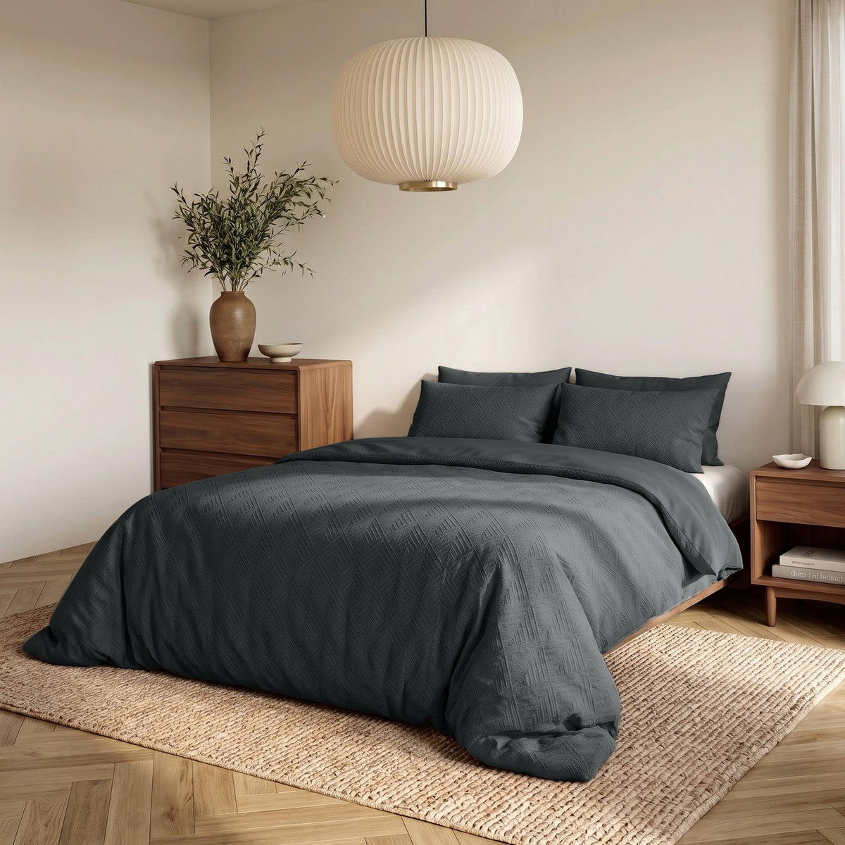 Embossed Dekbedovertrek Antraciet – Modern Geo 3D Reliëf – Zacht Microvezel met Kussenslopen – Sleeptime - Dromen & Wonen