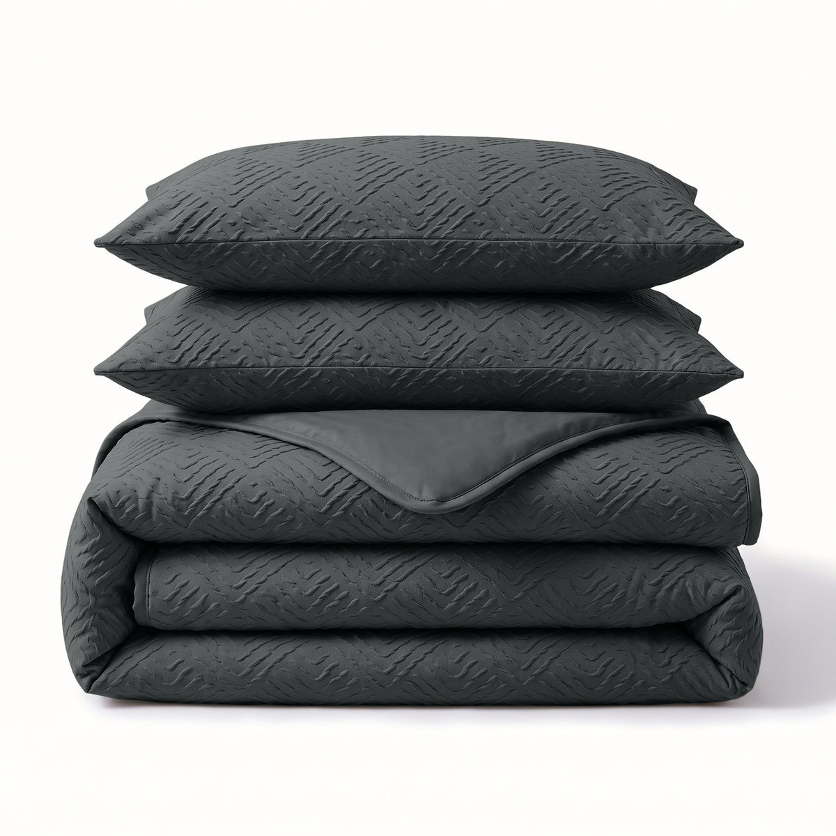 Embossed Dekbedovertrek Antraciet – Modern Geo 3D Reliëf – Zacht Microvezel met Kussenslopen – Sleeptime - Dromen & Wonen