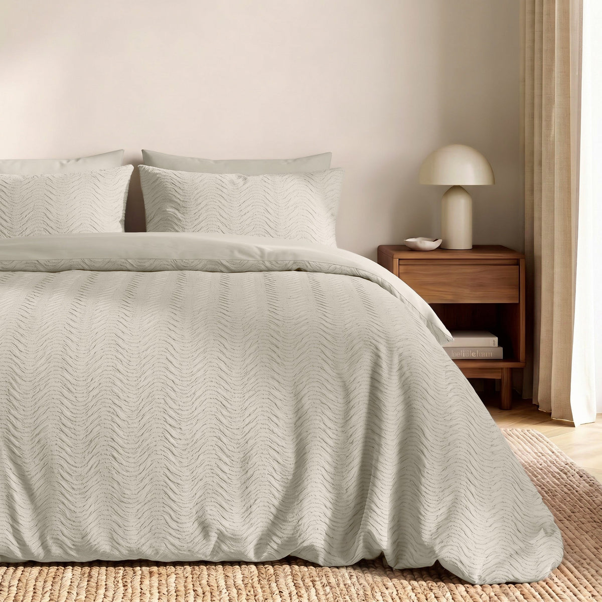 Embossed Dekbedovertrek Creme – Curve 3D Reliëf – Zacht Microvezel met Kussenslopen – Sleeptime - Dromen & Wonen