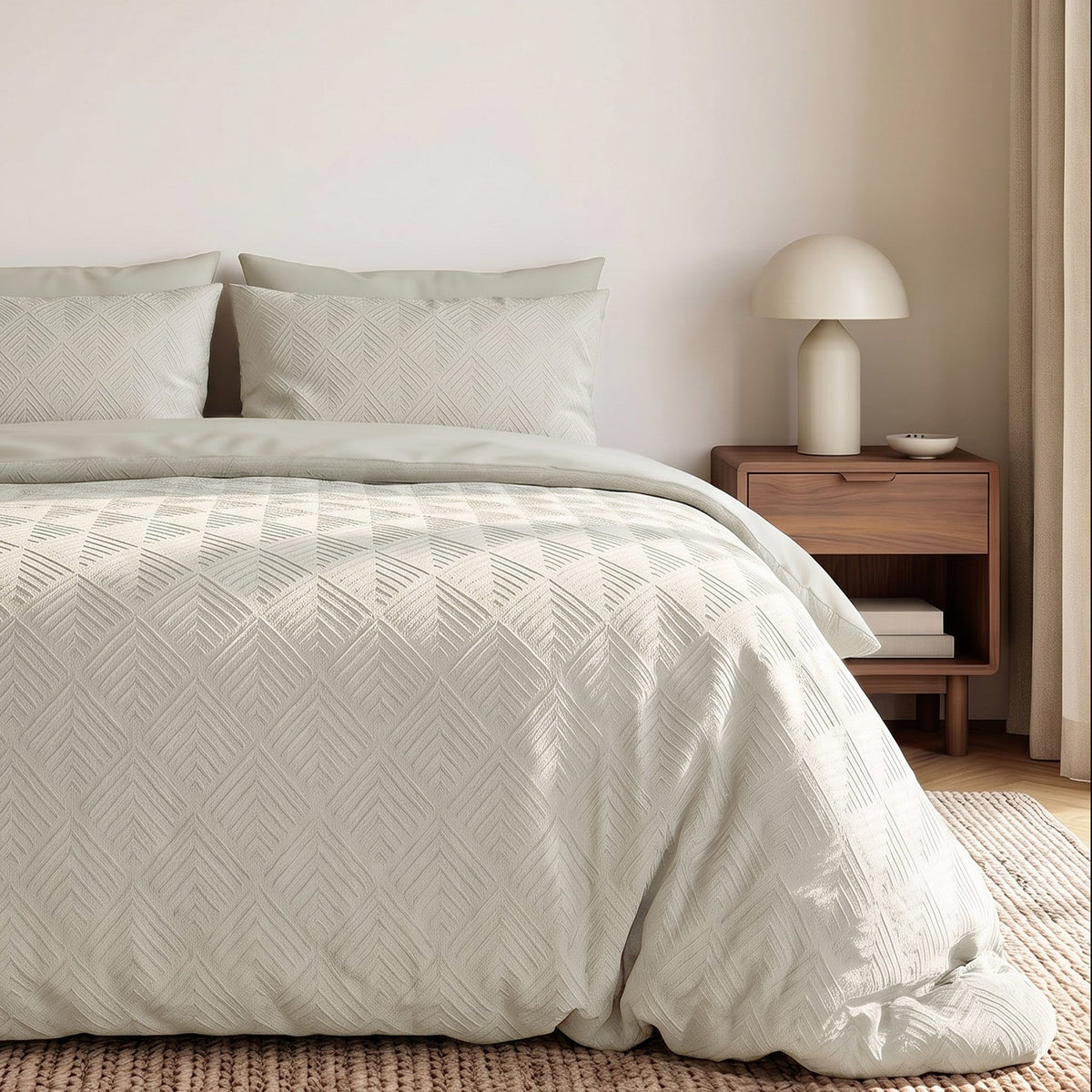 Embossed Dekbedovertrek Creme – Modern Geo 3D Reliëf – Zacht Microvezel met Kussenslopen – Sleeptime - Dromen & Wonen
