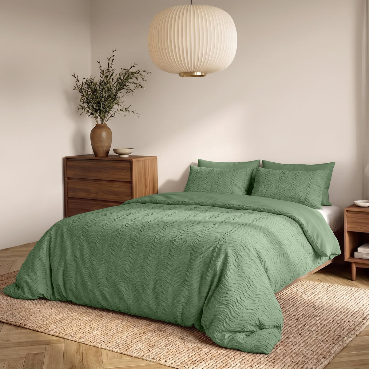 Embossed Dekbedovertrek Groen – Curve 3D Reliëf – Zacht Microvezel met Kussenslopen – Sleeptime - Dromen & Wonen