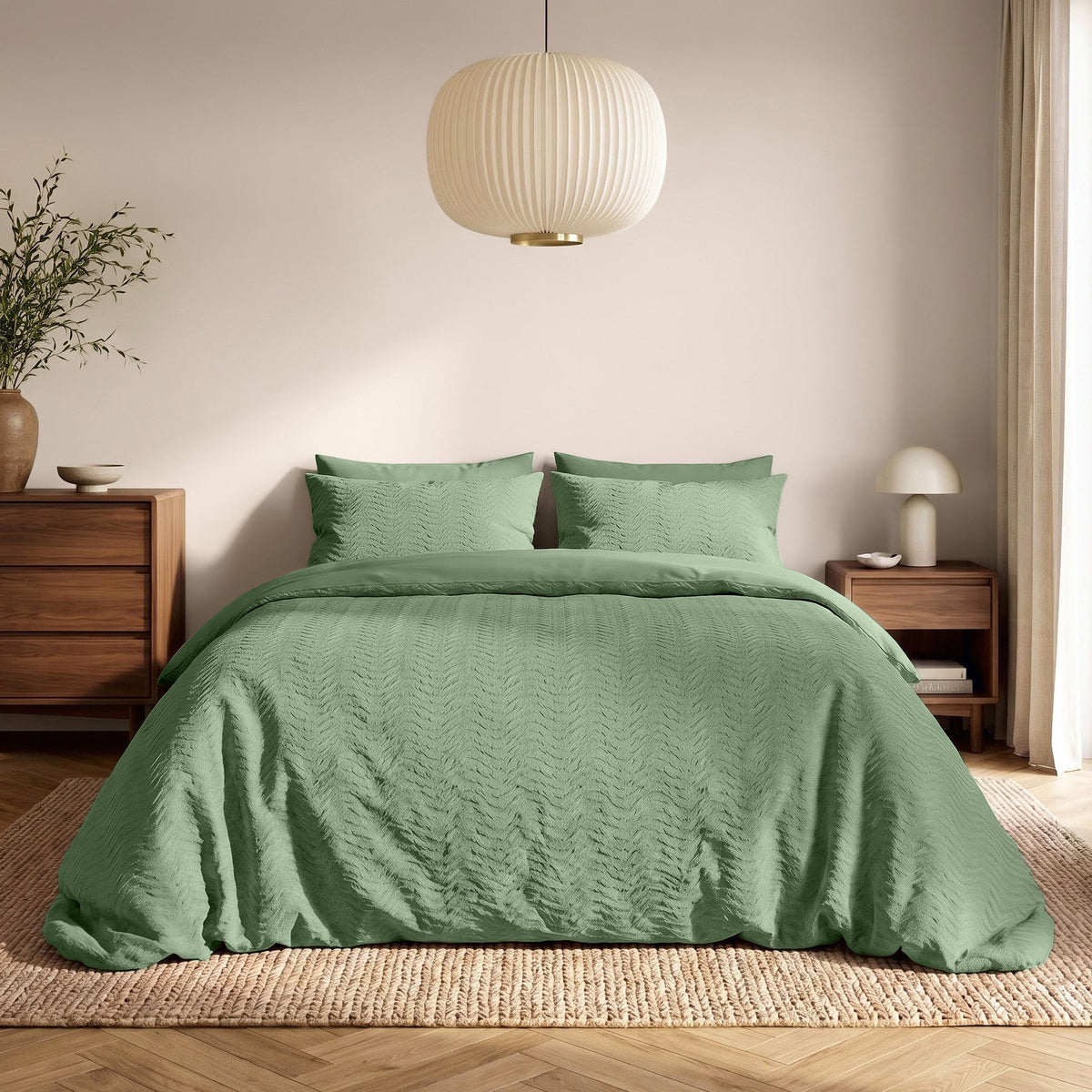 Embossed Dekbedovertrek Groen – Curve 3D Reliëf – Zacht Microvezel met Kussenslopen – Sleeptime - Dromen & Wonen
