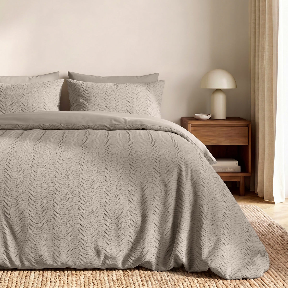 Embossed Dekbedovertrek Taupe/Grijs – Curve 3D Reliëf – Zacht Microvezel met Kussenslopen – Sleeptime - Dromen & Wonen