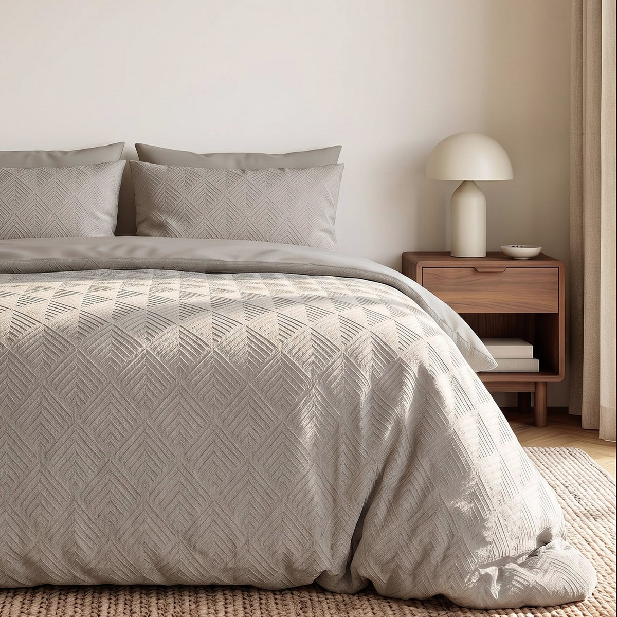 Embossed Dekbedovertrek Taupe/Grijs – Modern Geo 3D Reliëf – Zacht Microvezel met Kussenslopen – Sleeptime - Dromen & Wonen