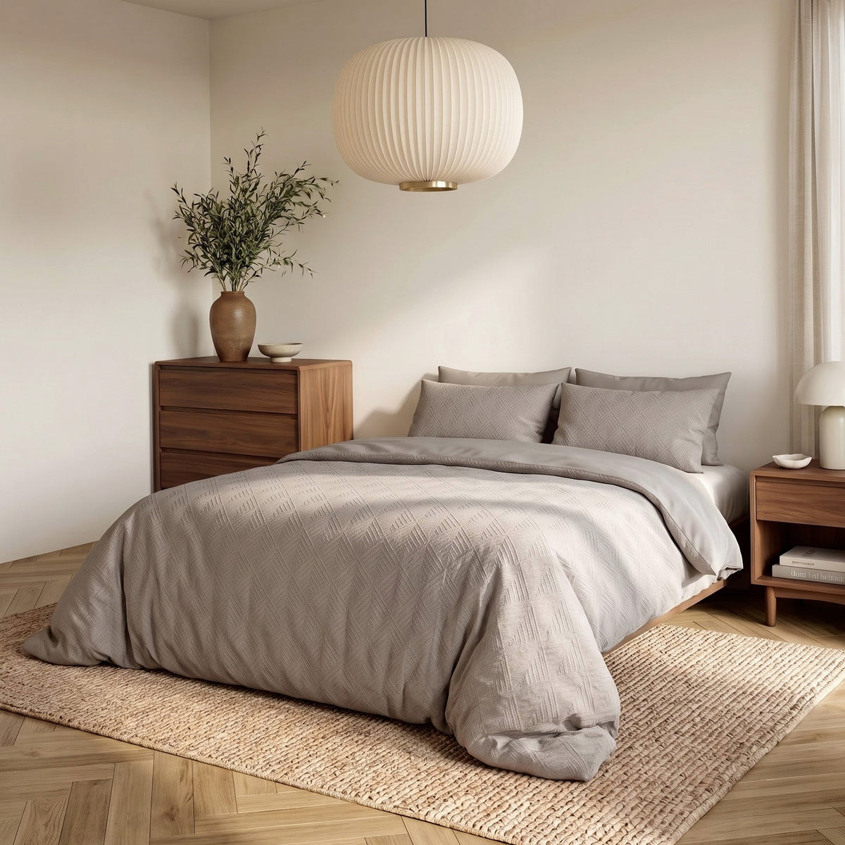 Embossed Dekbedovertrek Taupe/Grijs – Modern Geo 3D Reliëf – Zacht Microvezel met Kussenslopen – Sleeptime - Dromen & Wonen
