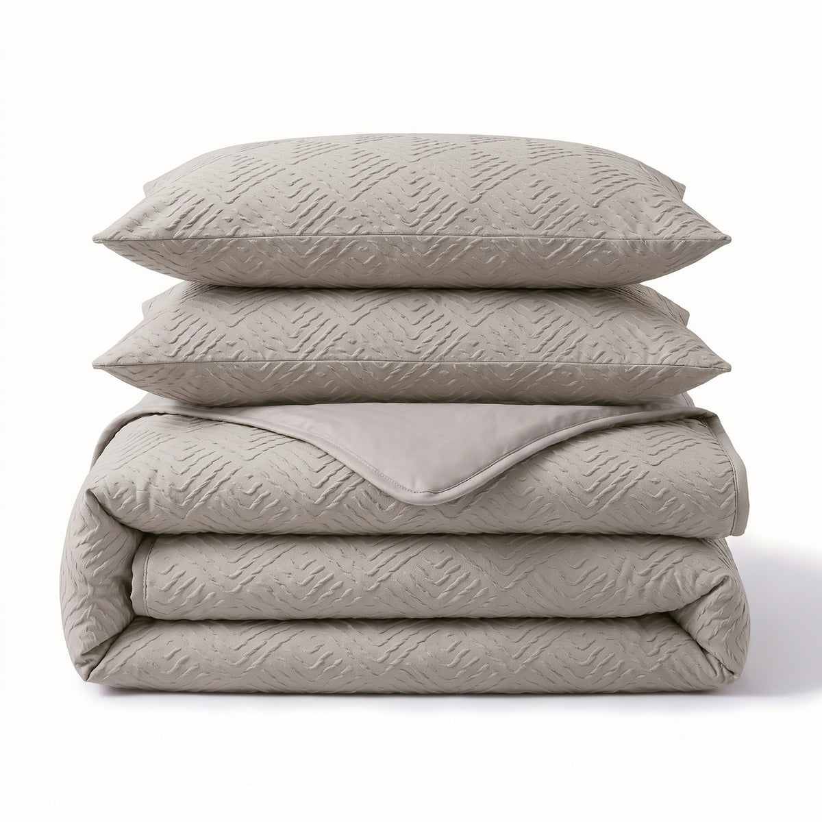 Embossed Dekbedovertrek Taupe/Grijs – Modern Geo 3D Reliëf – Zacht Microvezel met Kussenslopen – Sleeptime - Dromen & Wonen