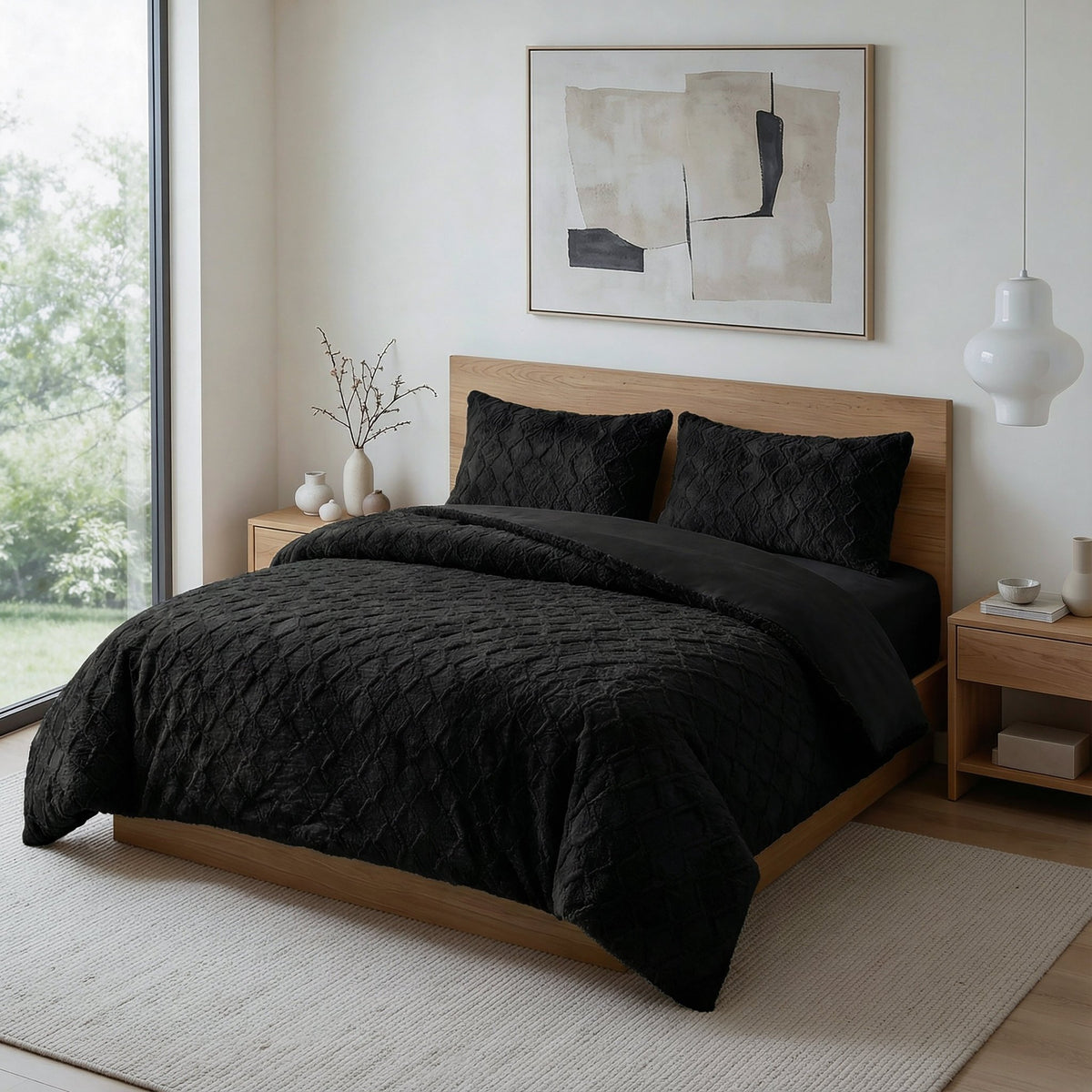 Faux Fur Dekbedovertrek Zwart – Syon Teddy – Warm & Zacht met Kussenslopen – Sleeptime - Dromen & Wonen