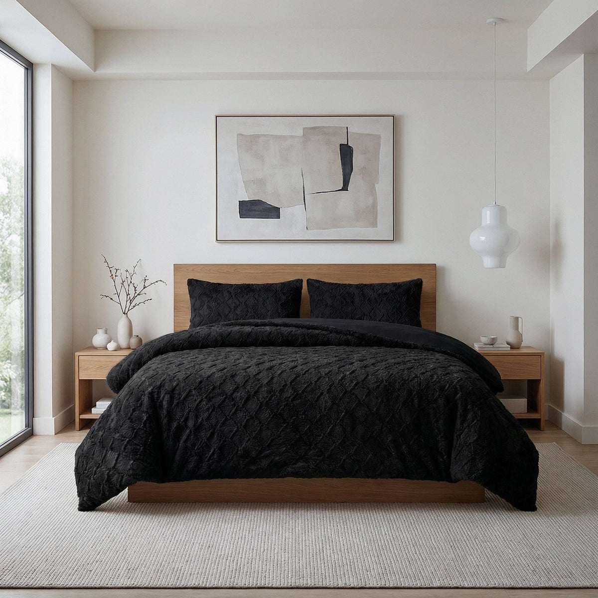 Faux Fur Dekbedovertrek Zwart – Syon Teddy – Warm & Zacht met Kussenslopen – Sleeptime - Dromen & Wonen