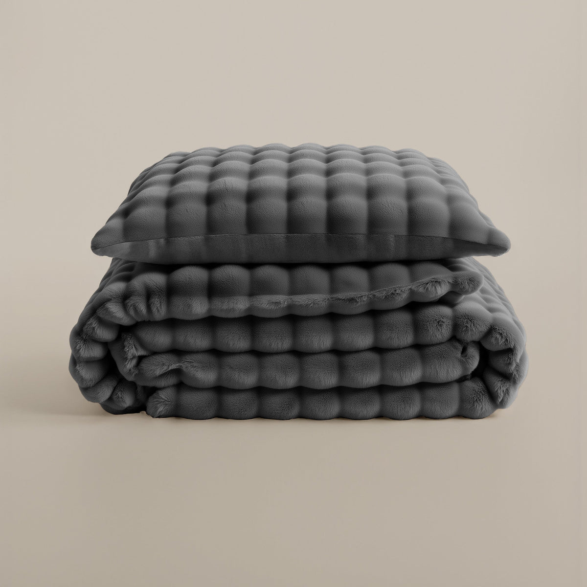 Flanel Dekbedovertrek Antraciet – Pom Pom – Warm & Zacht met Kussenslopen – Sleeptime - Dromen & Wonen