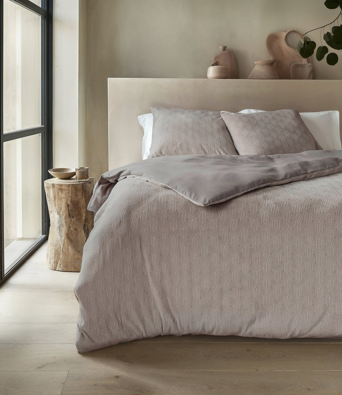 Flanel Dekbedovertrek Taupe – Art – Warm & Zacht met Kussenslopen – Sleeptime - Dromen & Wonen