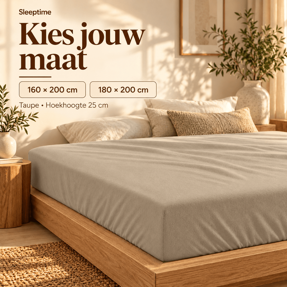 Hoeslaken Flanel – 100% Katoen, Warm & Zacht – Taupe – Sleeptime - Dromen & Wonen