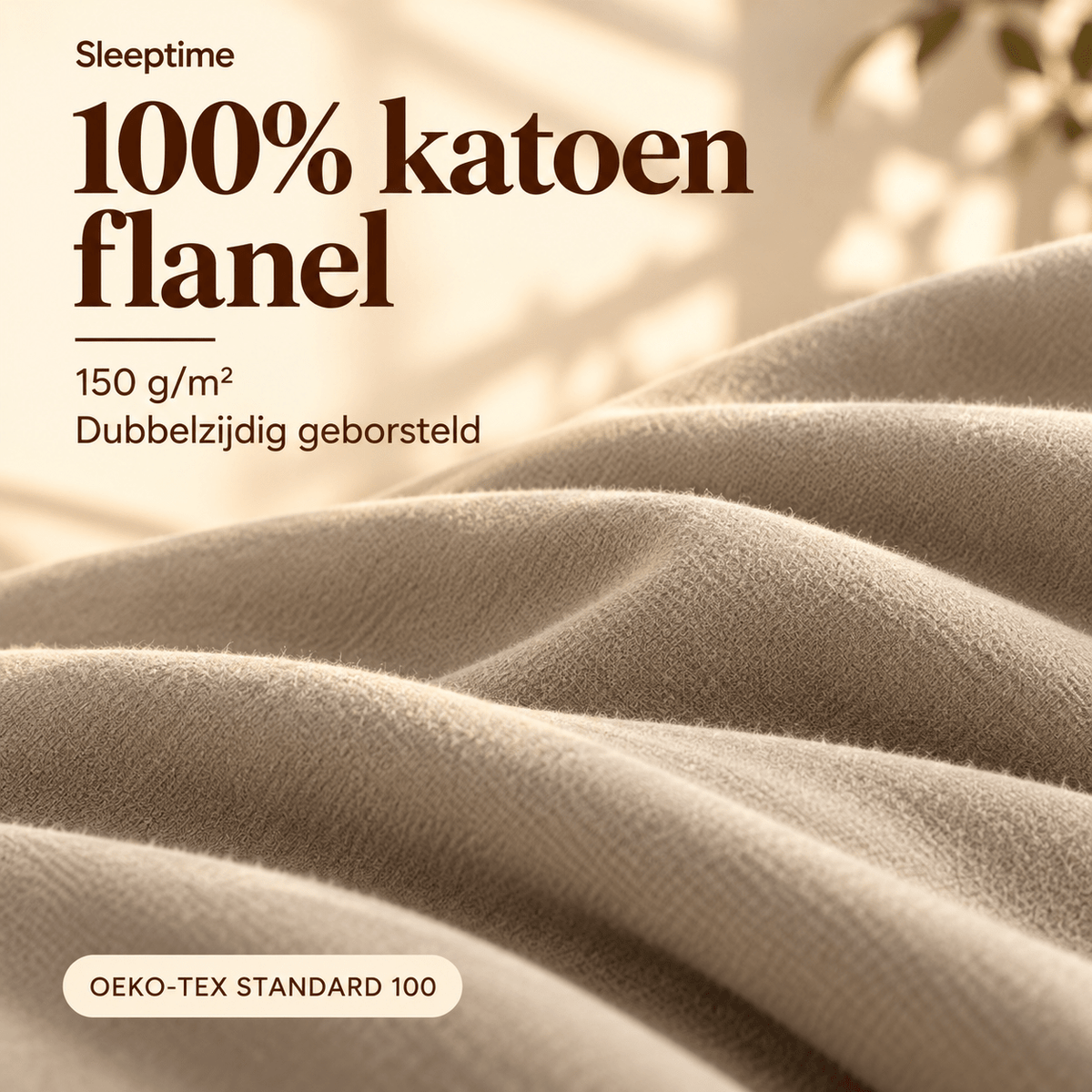 Hoeslaken Flanel – 100% Katoen, Warm & Zacht – Taupe – Sleeptime - Dromen & Wonen