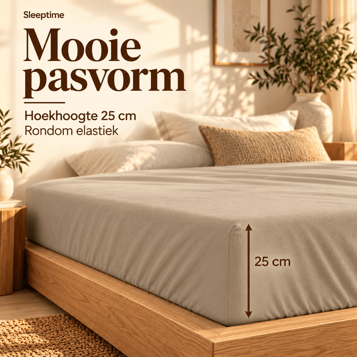 Hoeslaken Flanel – 100% Katoen, Warm & Zacht – Taupe – Sleeptime - Dromen & Wonen