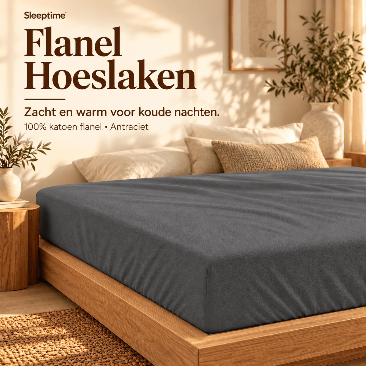 Hoeslaken Flanel Premium – 100% Katoen 160 gsm – Antraciet – Dreamhouse - Dromen & Wonen