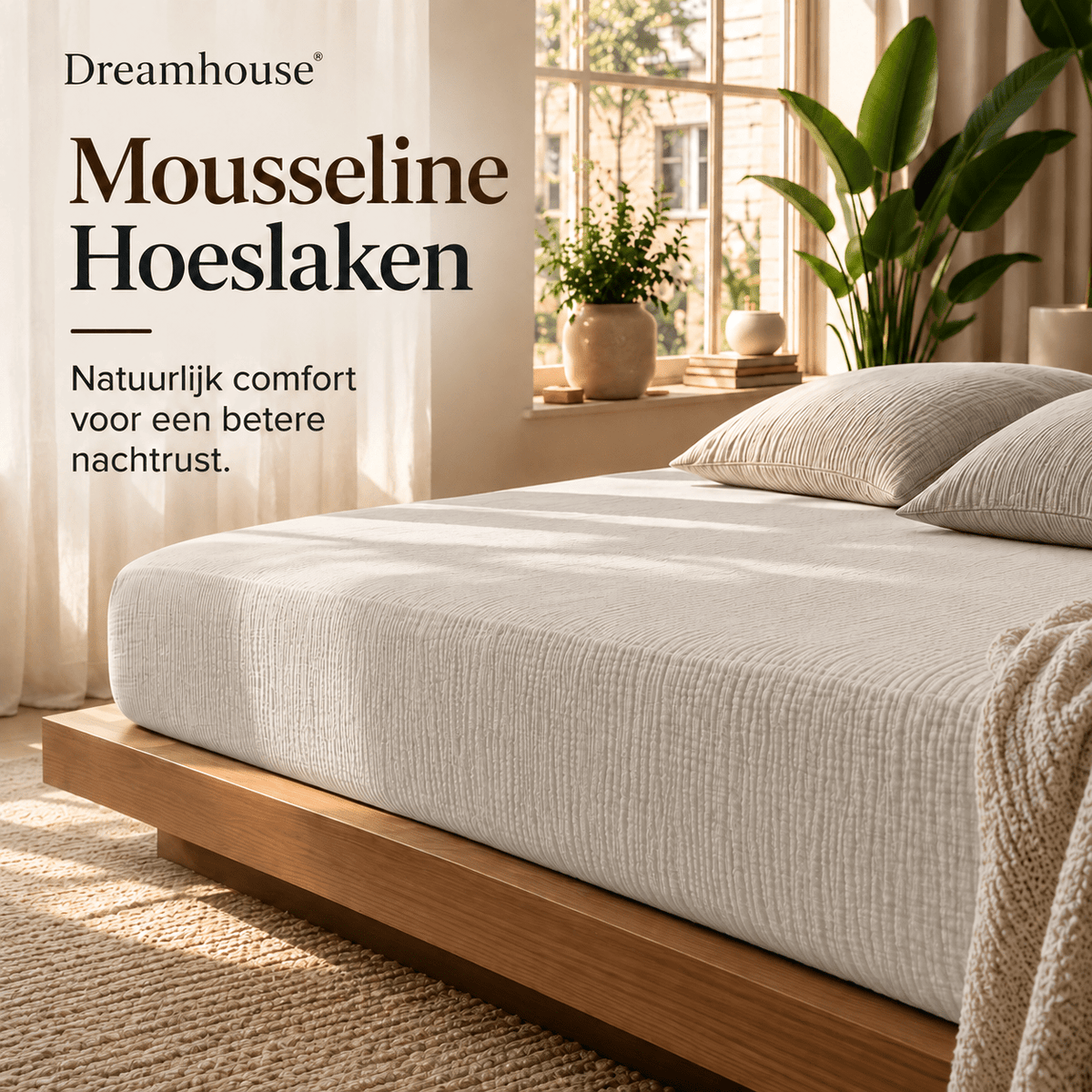 Hoeslaken Mousseline Katoen – Zacht & Ademend – Creme – Dreamhouse - Dromen & Wonen