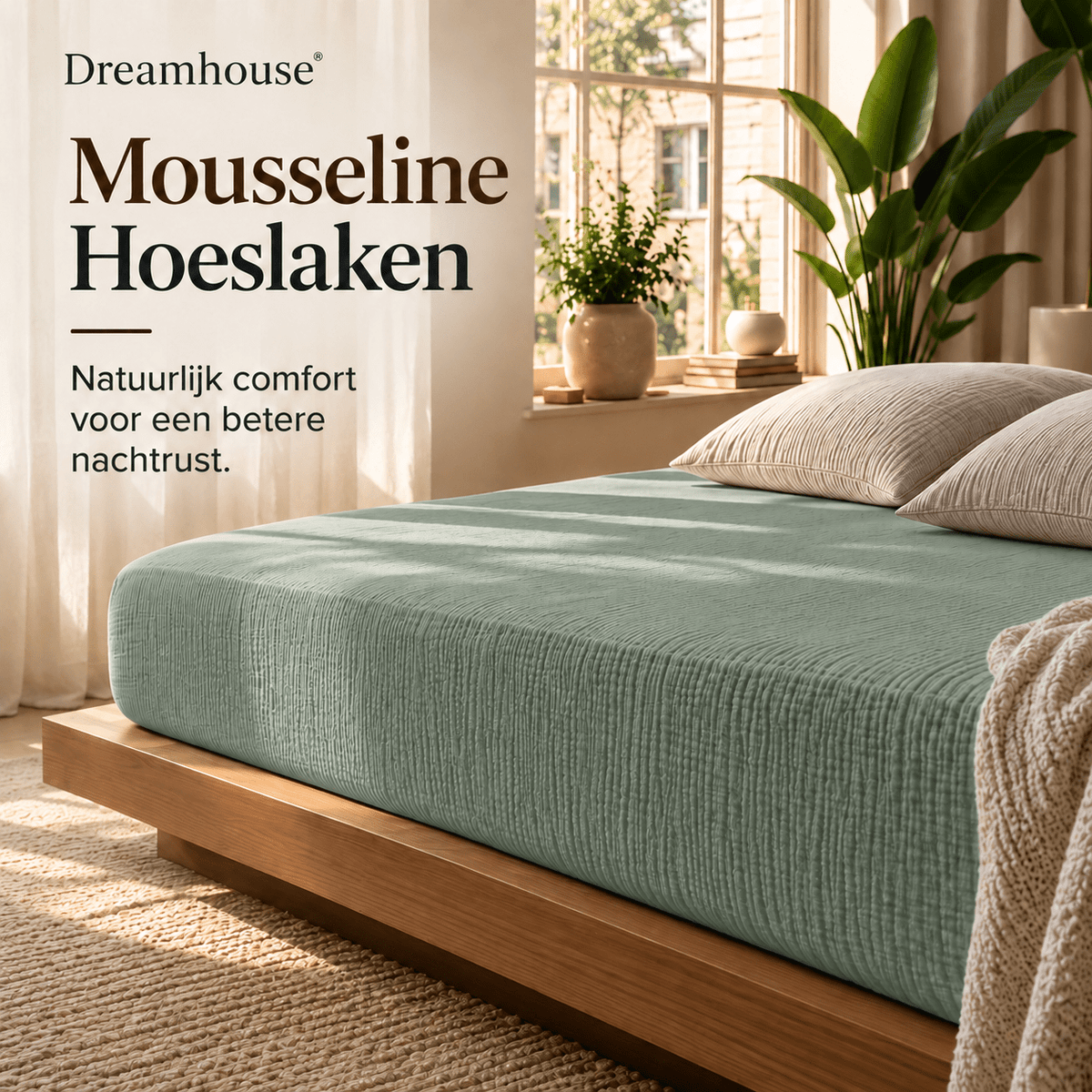 Hoeslaken Mousseline Katoen – Zacht & Ademend – Groen – Dreamhouse - Dromen & Wonen