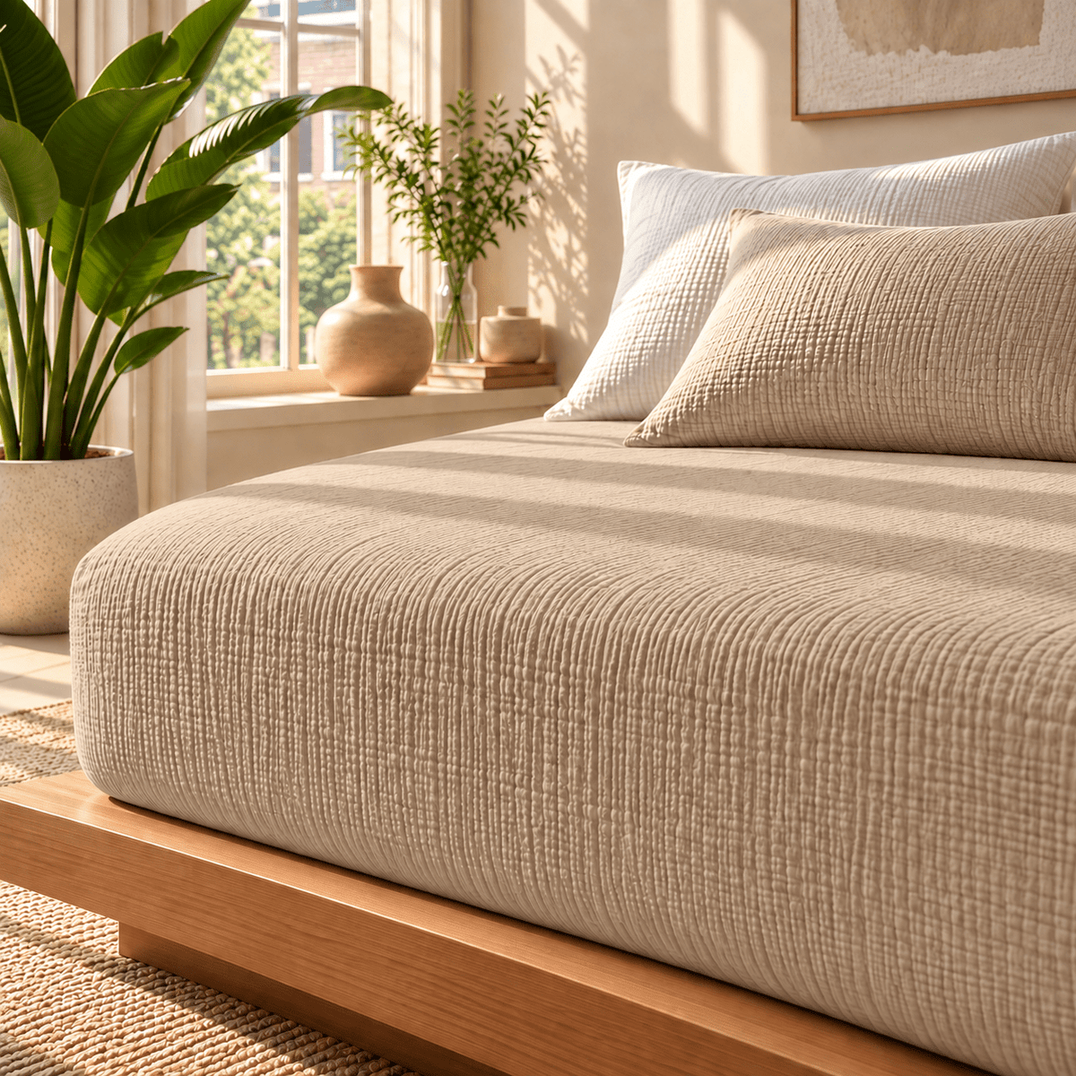 Hoeslaken Mousseline Katoen – Zacht & Ademend – Nude – Dreamhouse - Dromen & Wonen
