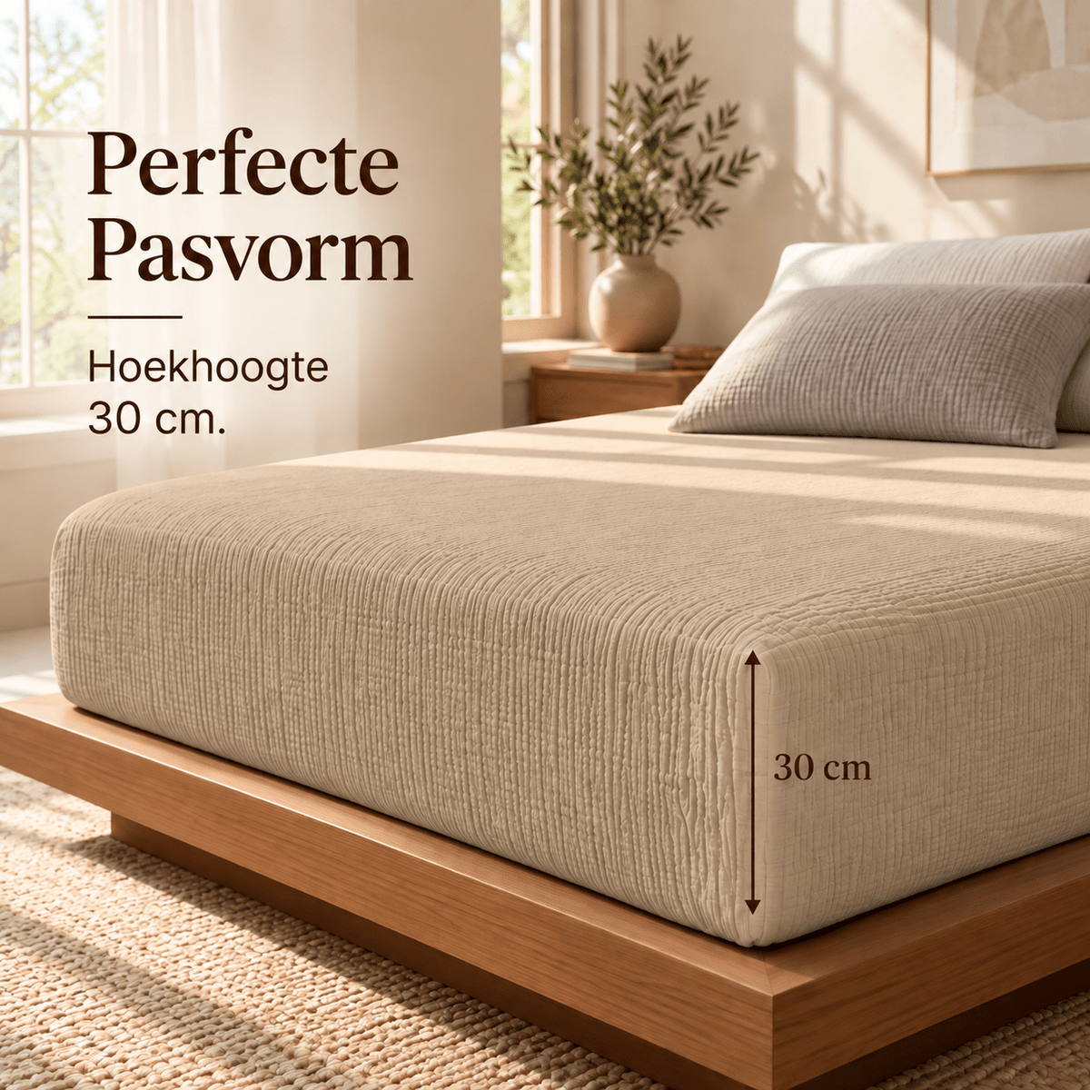 Hoeslaken Mousseline Katoen – Zacht & Ademend – Nude – Dreamhouse - Dromen & Wonen