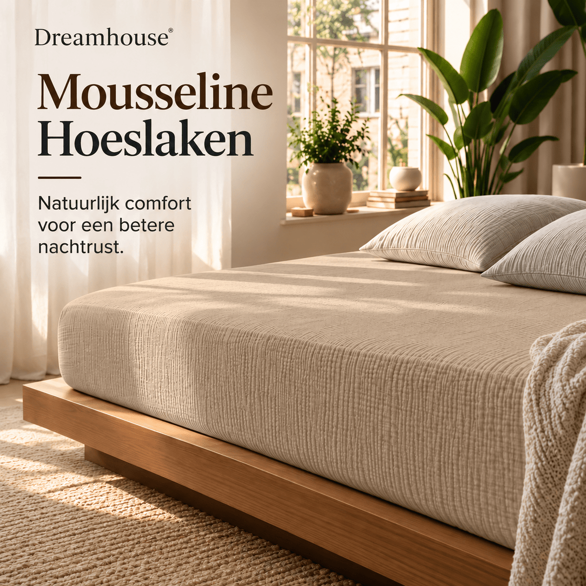 Hoeslaken Mousseline Katoen – Zacht & Ademend – Nude – Dreamhouse - Dromen & Wonen