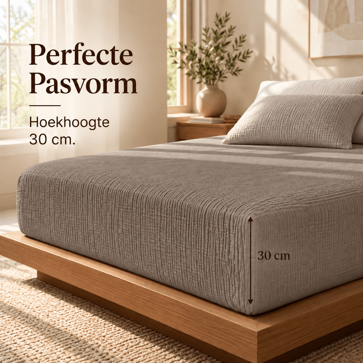 Hoeslaken Mousseline Katoen – Zacht & Ademend – Taupe – Dreamhouse - Dromen & Wonen