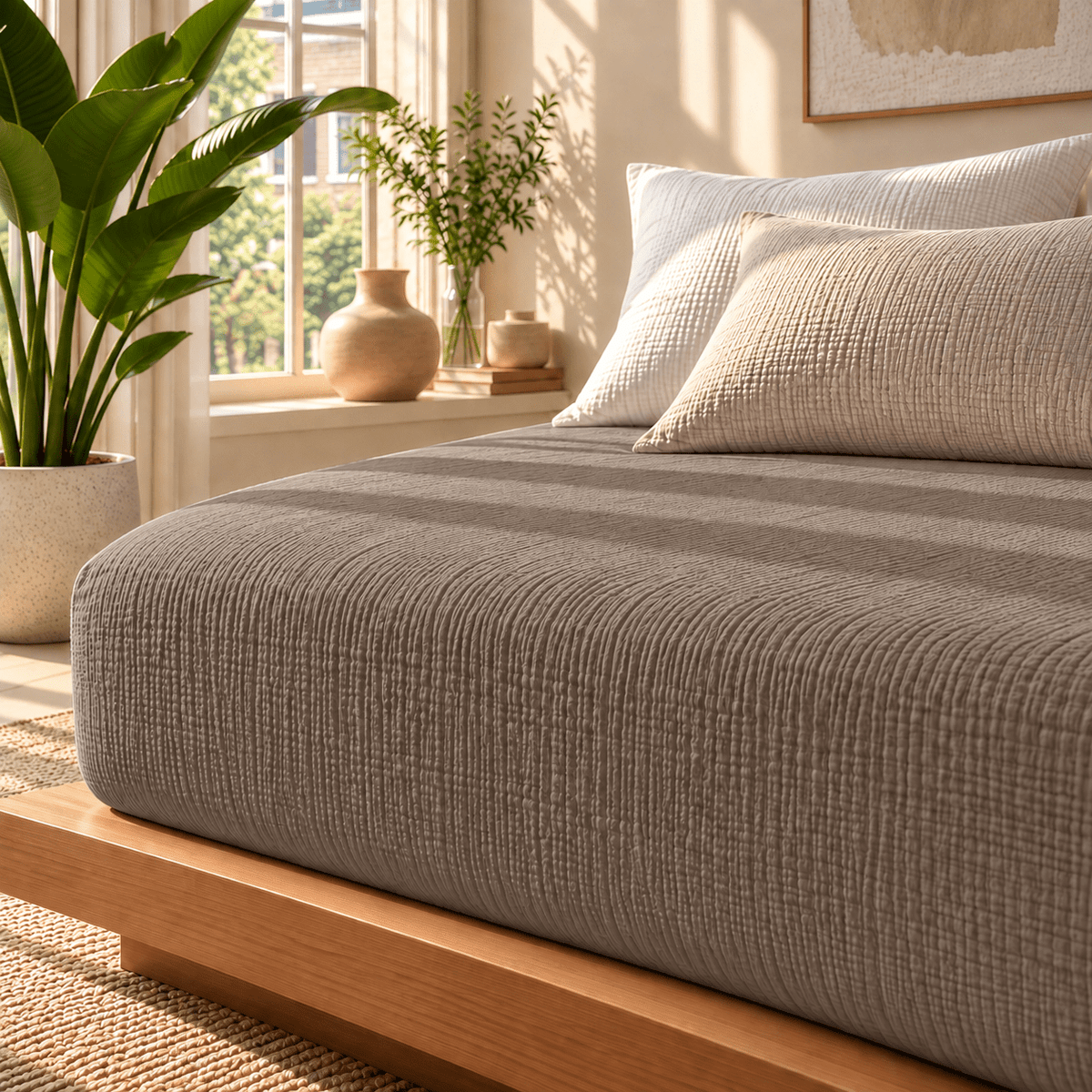 Hoeslaken Mousseline Katoen – Zacht & Ademend – Taupe – Dreamhouse - Dromen & Wonen