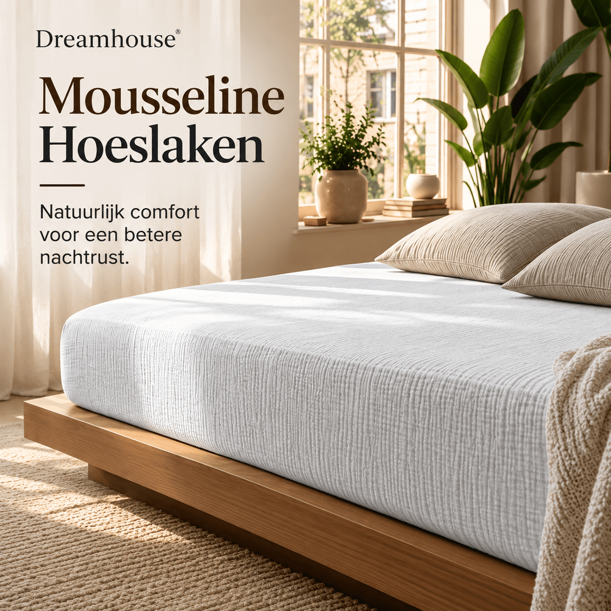 Hoeslaken Mousseline Katoen – Zacht & Ademend – Wit – Dreamhouse - Dromen & Wonen