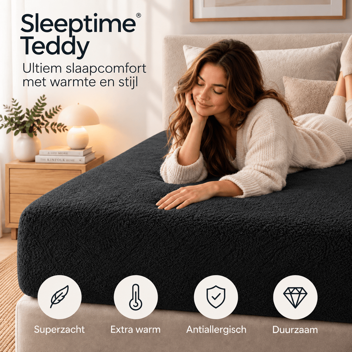 Hoeslaken Teddy – Extra Warm & Superzacht – Antraciet – Sleeptime - Dromen & Wonen
