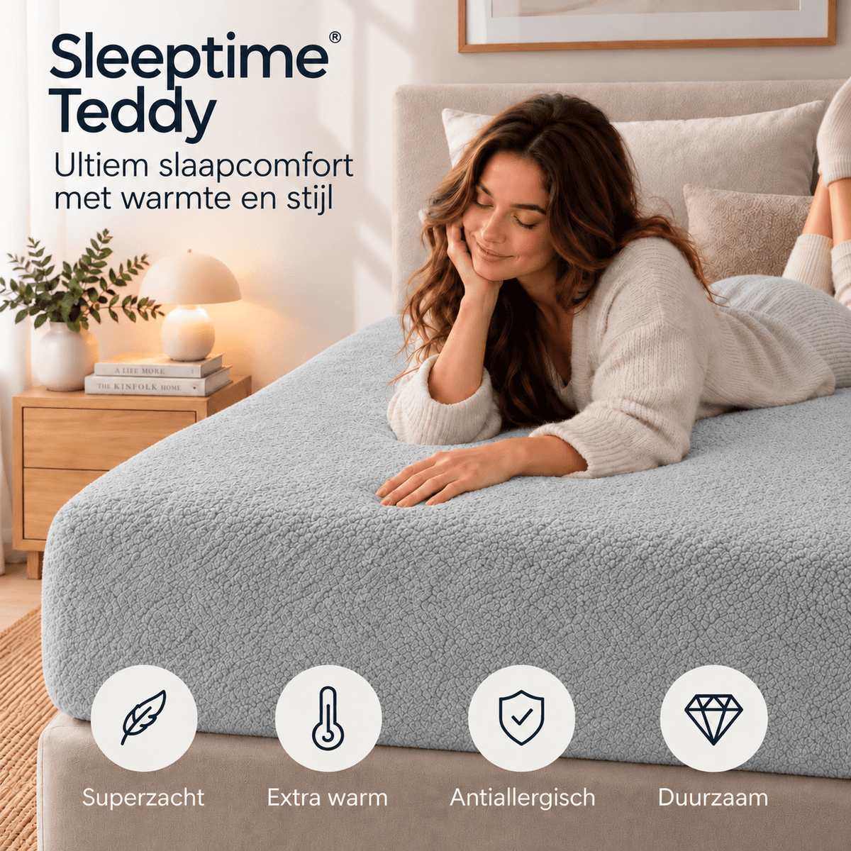 Hoeslaken Teddy – Extra Warm & Superzacht – Grijs – Sleeptime - Dromen & Wonen
