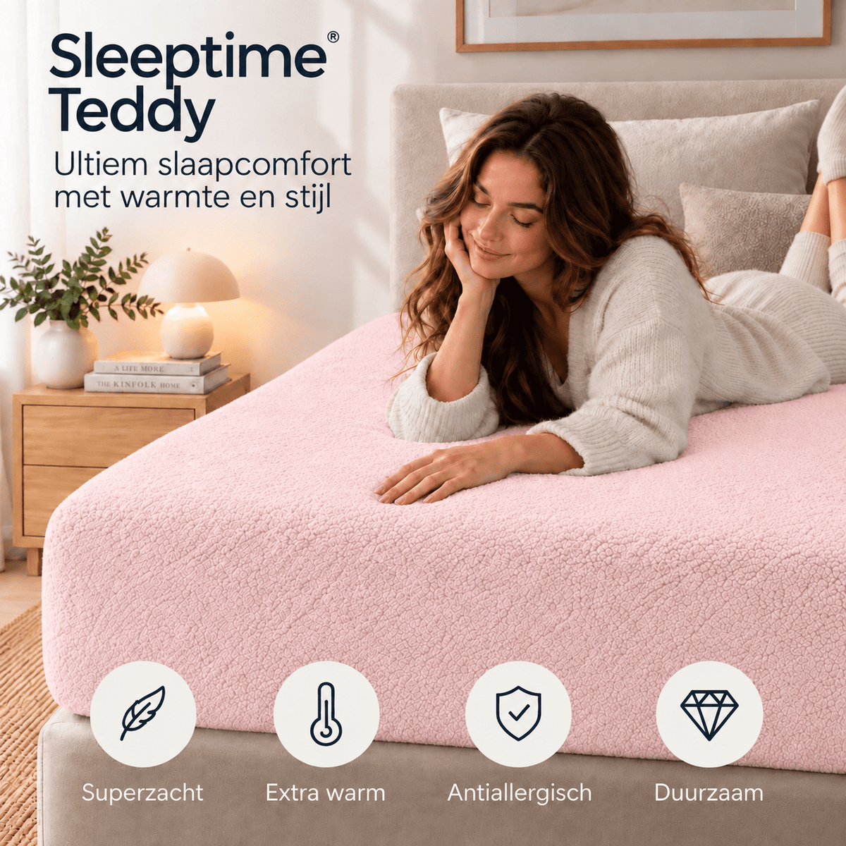 Hoeslaken Teddy – Extra Warm & Superzacht – Roze – Sleeptime - Dromen & Wonen