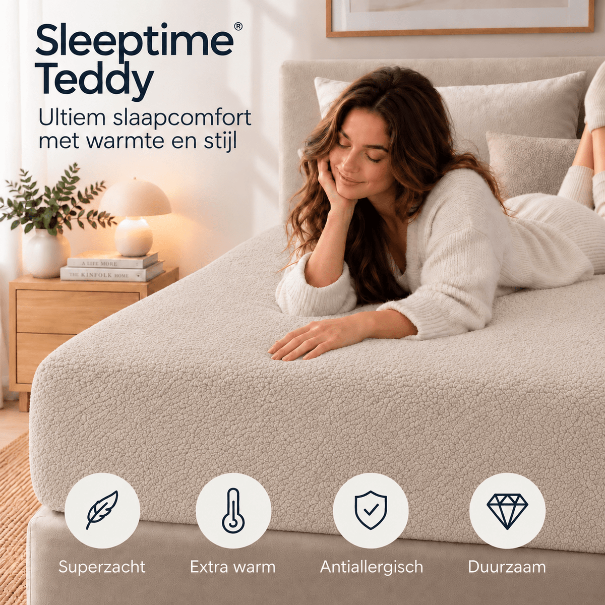 Hoeslaken Teddy – Extra Warm & Superzacht – Taupe – Sleeptime - Dromen & Wonen
