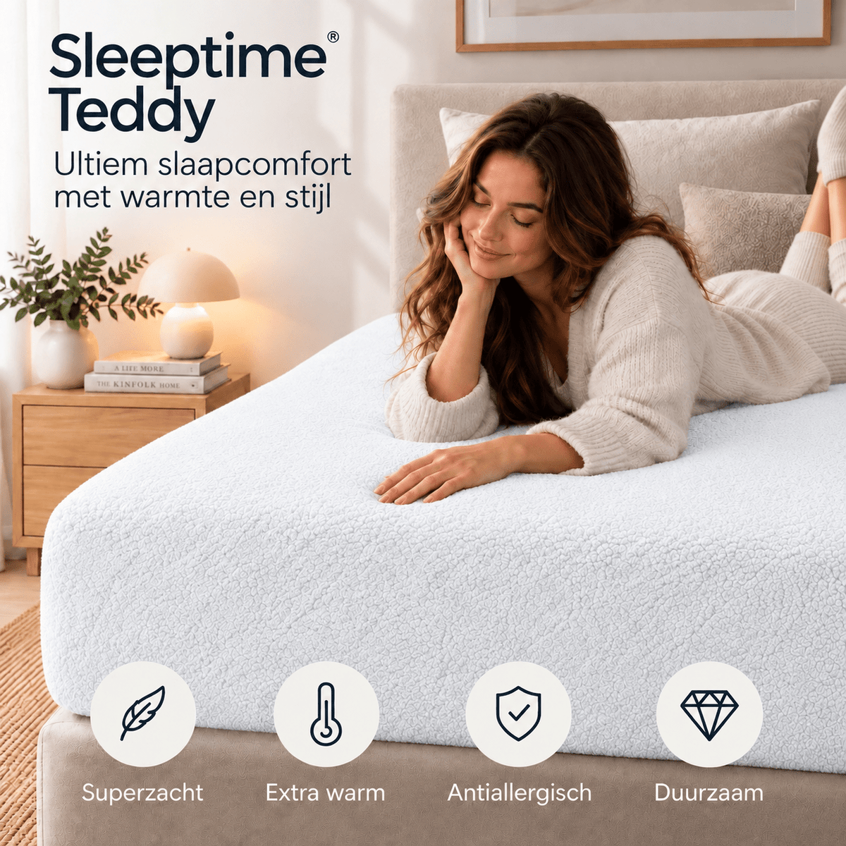 Hoeslaken Teddy – Extra Warm & Superzacht – Wit – Sleeptime - Dromen & Wonen