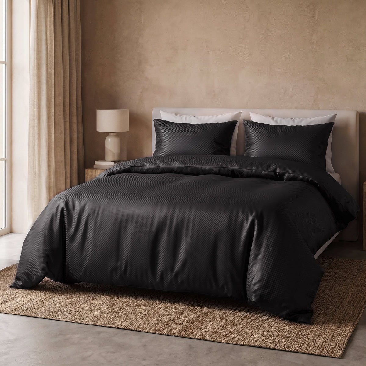 Hotel Dekbedovertrek – Luxe Satijnlook Micropercal – Zwart – Sleeptime - Dromen & Wonen