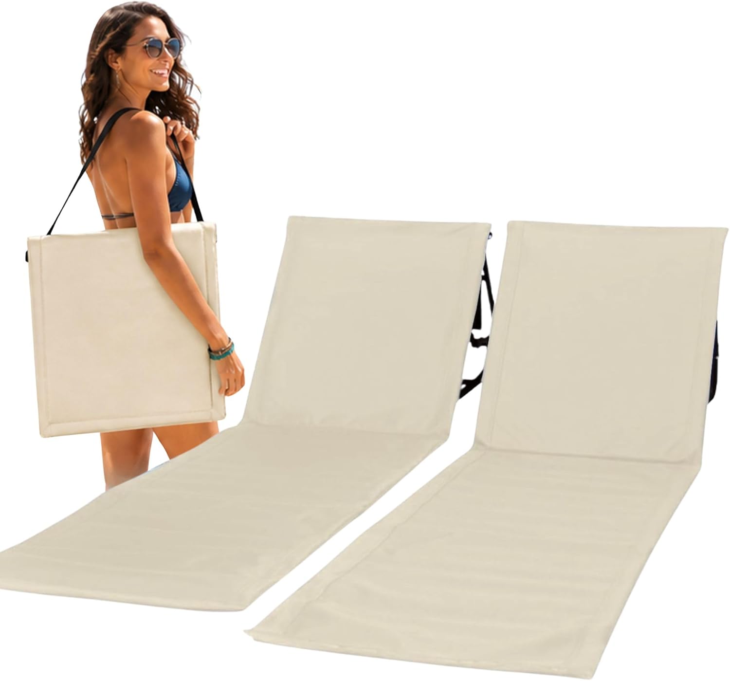 Intimo Living Strandmat 2 - Pack – Verstelbare Ligmat met Rugleuning – Beige - Dromen & Wonen