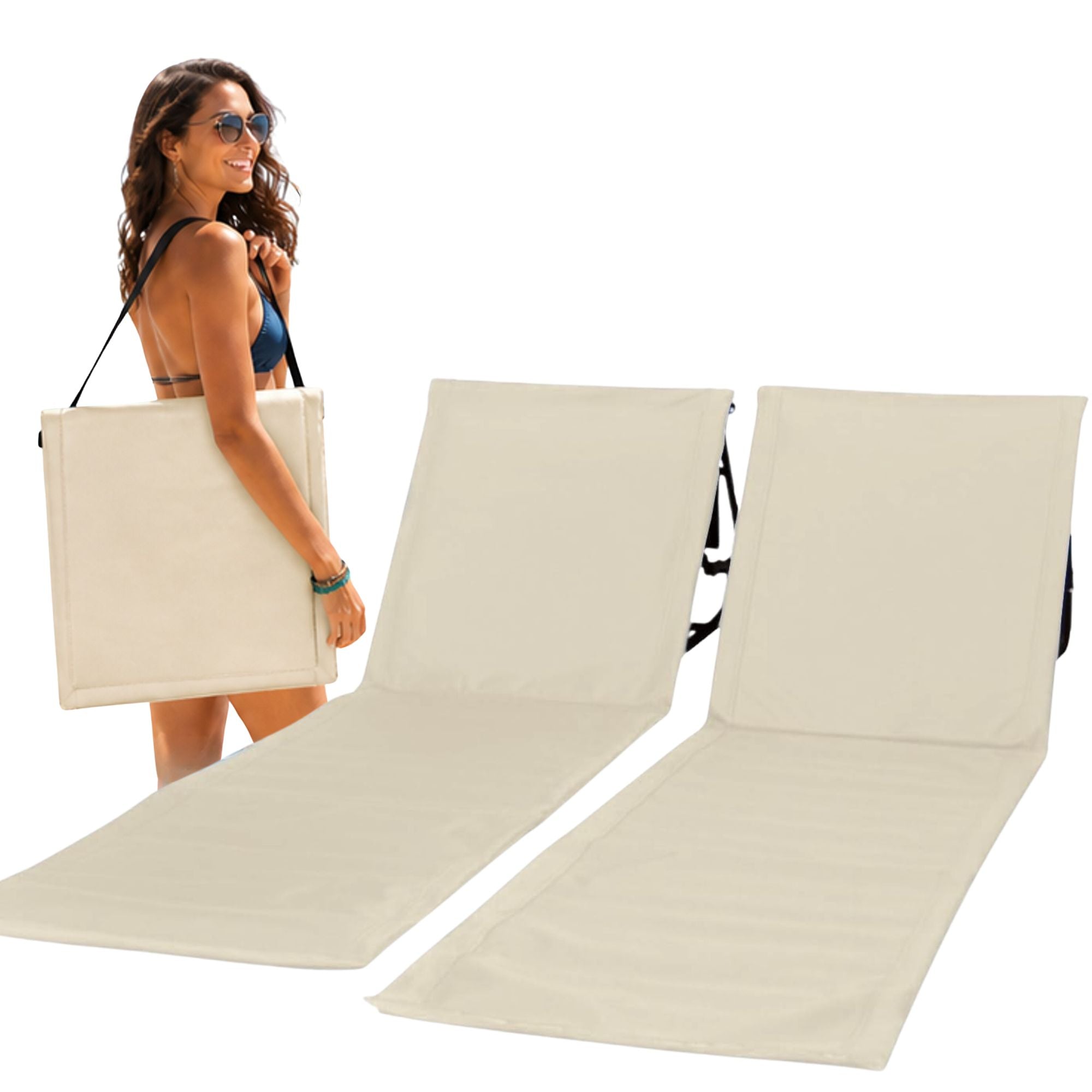 Intimo Living Strandmat 2 - Pack – Verstelbare Ligmat met Rugleuning – Beige - Dromen & Wonen