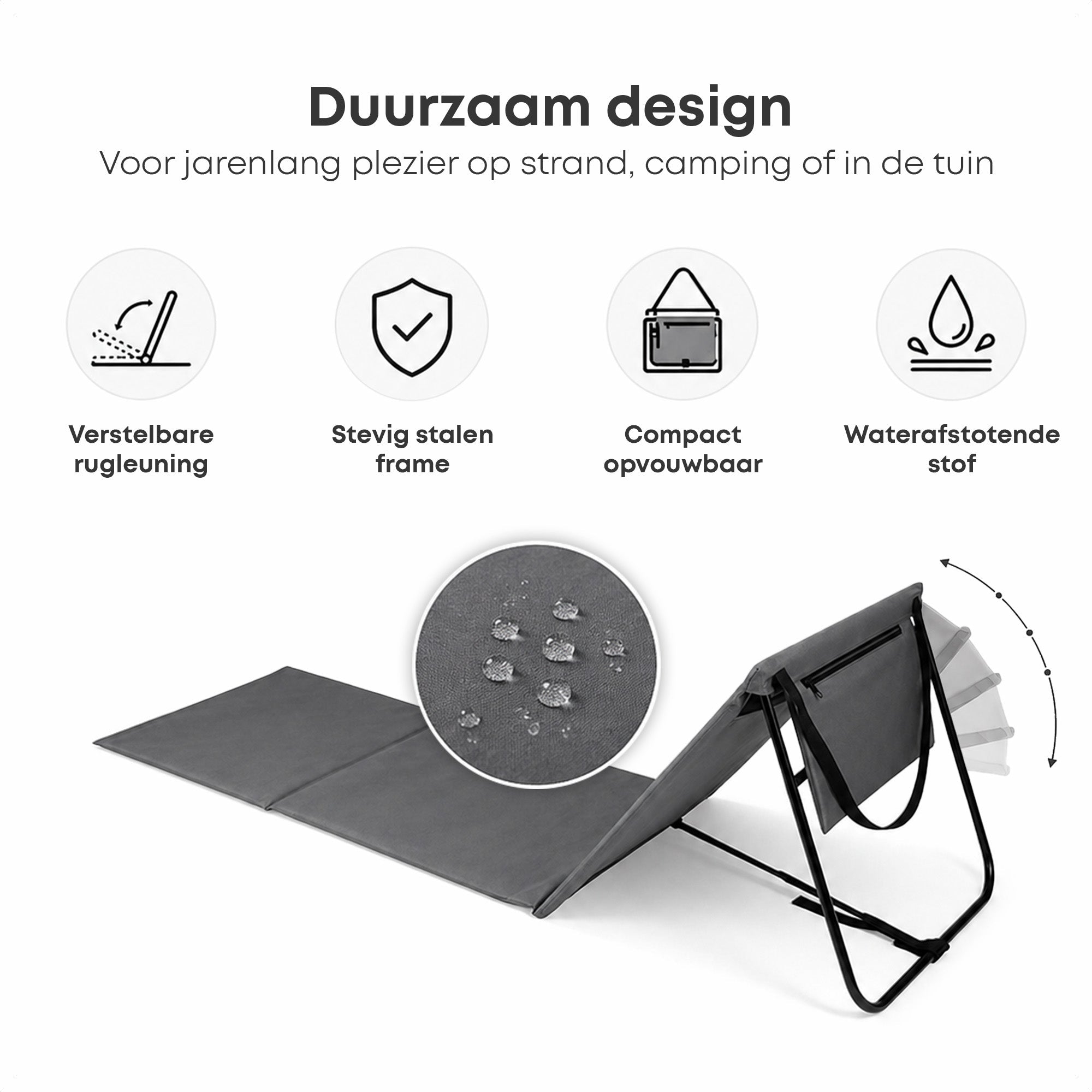 Intimo Living Strandmat 2 - Pack – Verstelbare Ligmat met Rugleuning – Grijs - Dromen & Wonen