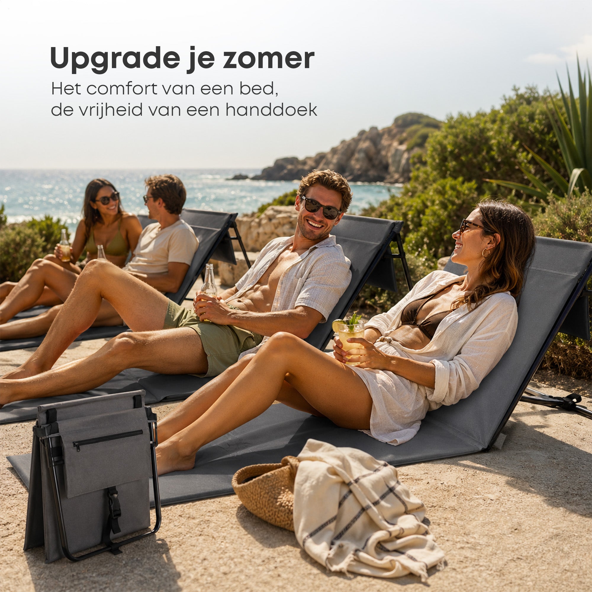 Intimo Strandmat - Set van 2 - Verstelbare Rugleuning - Grijs - Dromen & Wonen
