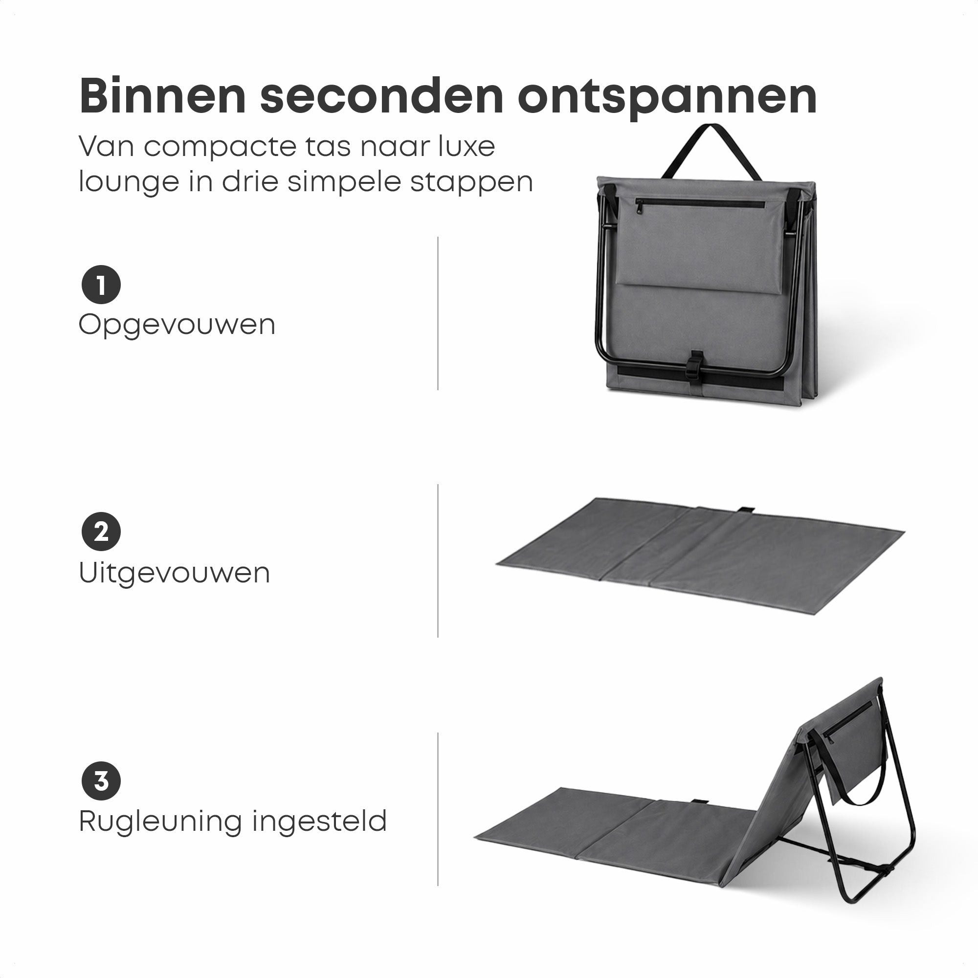 Intimo Strandmat - Set van 2 - Verstelbare Rugleuning - Grijs - Dromen & Wonen