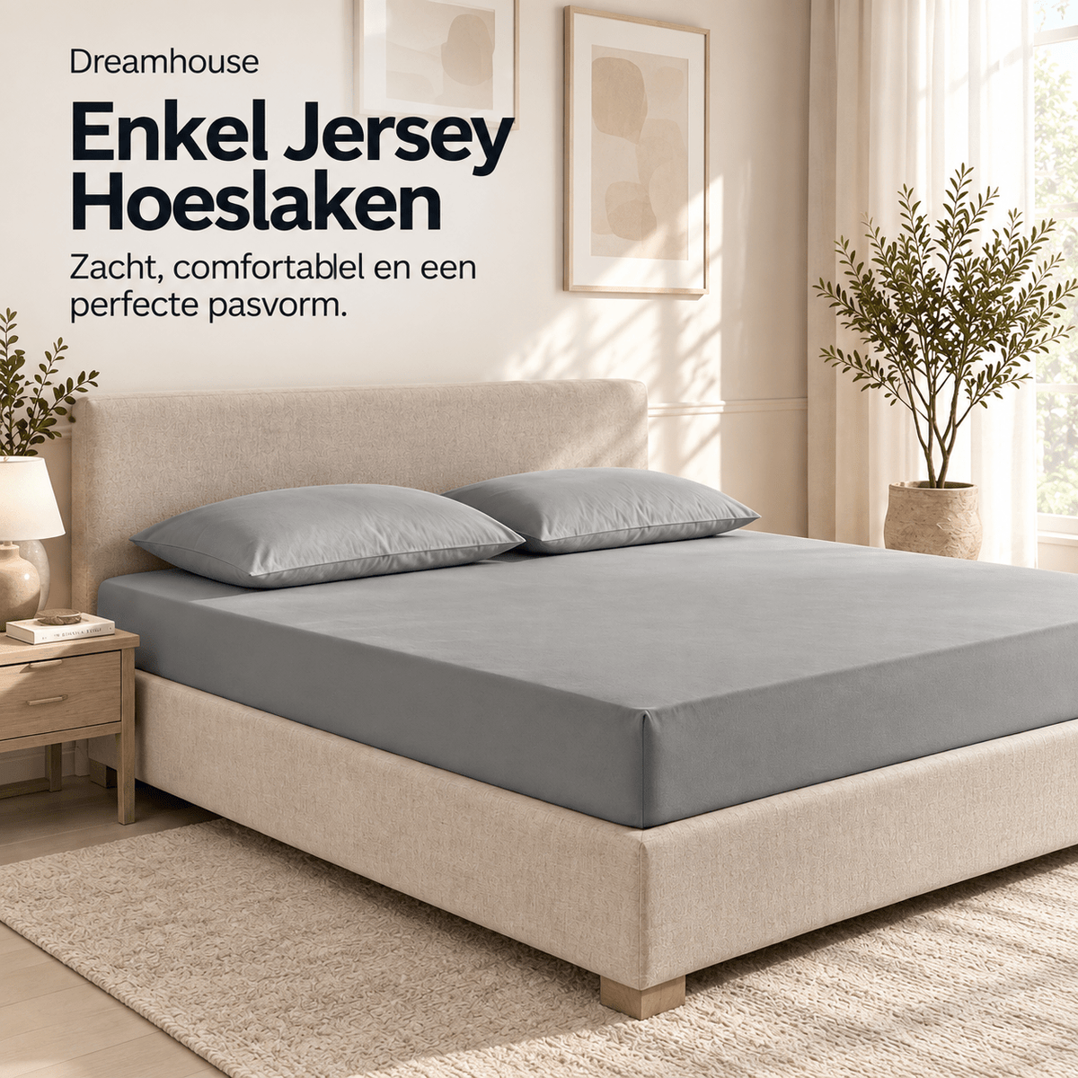 Jersey Hoeslaken – 100% Gebreid Katoen 135 GSM – Grijs – Dreamhouse - Dromen & Wonen
