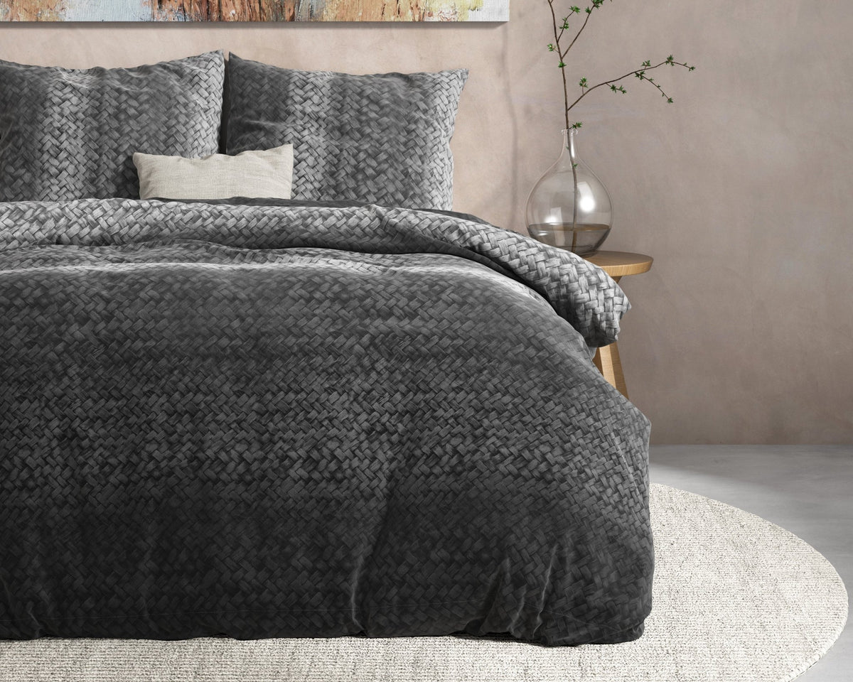 Katoen Flanel Dekbedovertrek Antraciet – Gradient Knits – Warm & Zacht met Kussenslopen – Dreamhouse - Dromen & Wonen