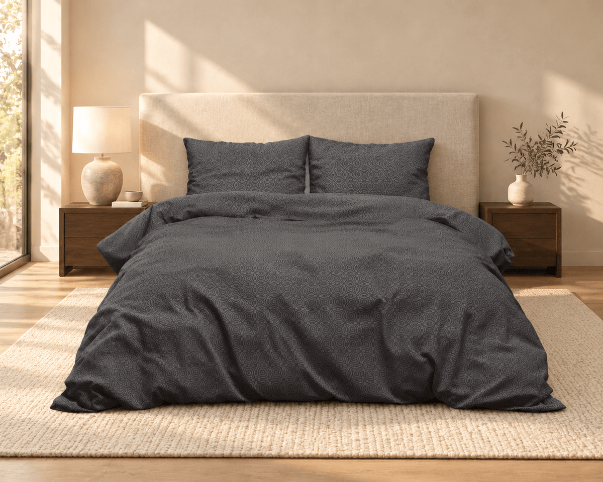 Katoen Flanel Dekbedovertrek Antraciet – Jason – Warm & Zacht met Kussenslopen – Sleeptime - Dromen & Wonen