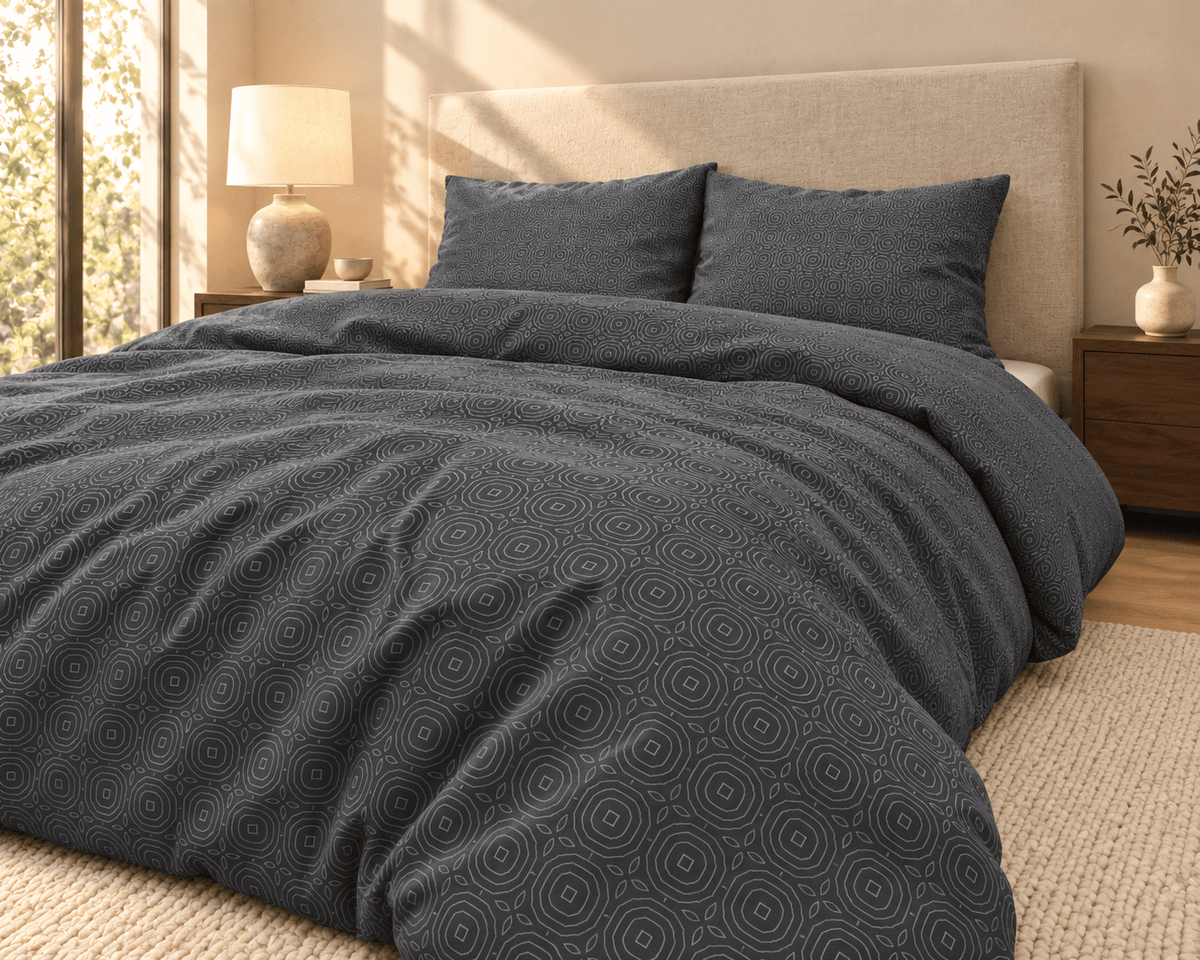 Katoen Flanel Dekbedovertrek Antraciet – Jason – Warm & Zacht met Kussenslopen – Sleeptime - Dromen & Wonen