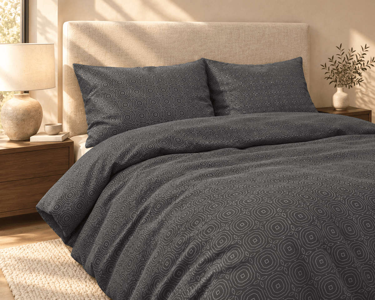 Katoen Flanel Dekbedovertrek Antraciet – Jason – Warm & Zacht met Kussenslopen – Sleeptime - Dromen & Wonen