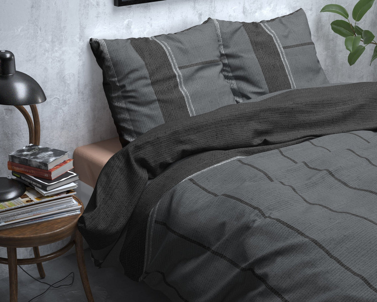 Katoen Flanel Dekbedovertrek Antraciet – Kees – Warm & Zacht met Kussenslopen – Sleeptime - Dromen & Wonen