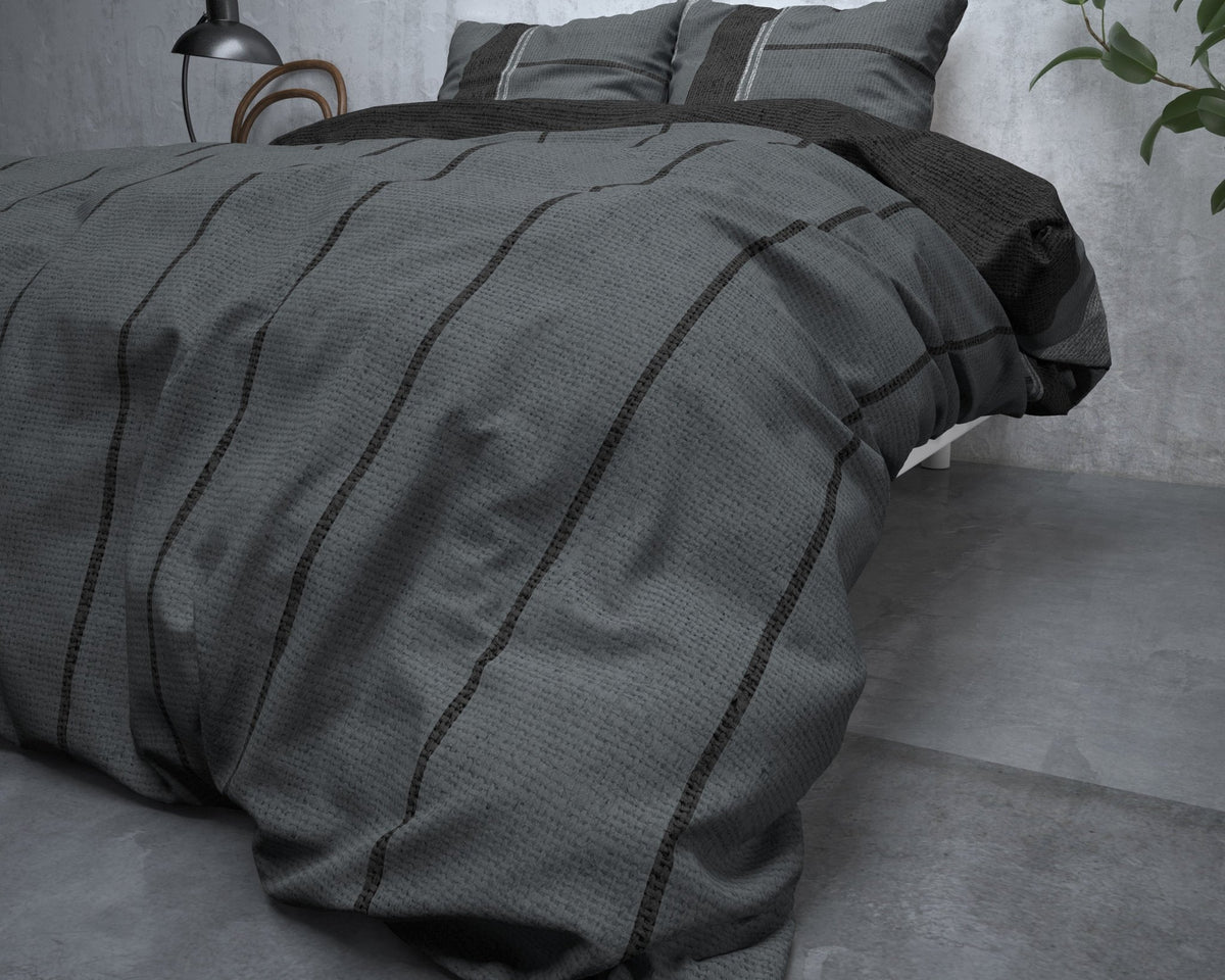 Katoen Flanel Dekbedovertrek Antraciet – Kees – Warm & Zacht met Kussenslopen – Sleeptime - Dromen & Wonen