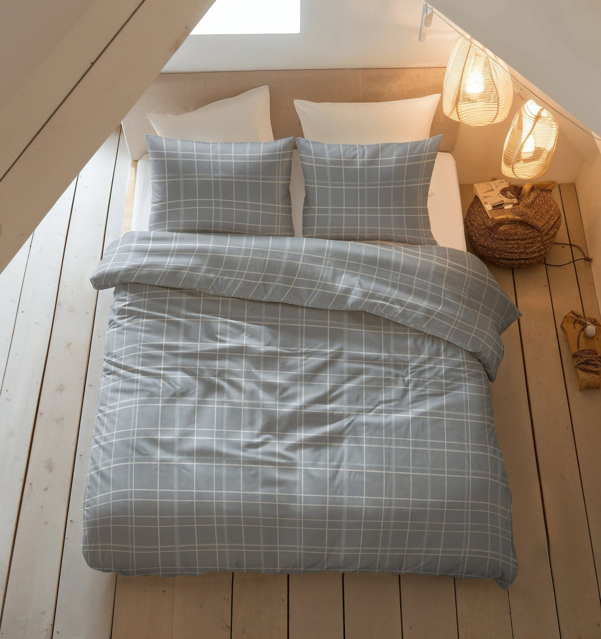 Katoen Flanel Dekbedovertrek Blauw – Seva – Warm & Zacht met Kussenslopen – Sleeptime - Dromen & Wonen