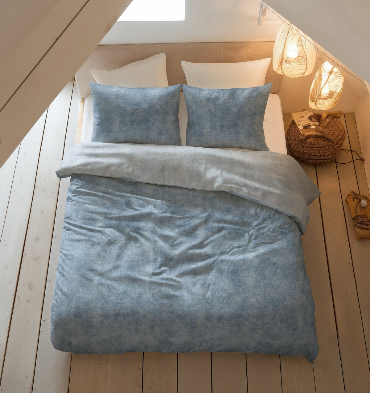 Katoen Flanel Dekbedovertrek Blauw – Washed Cotton – Warm & Zacht met Kussenslopen – Sleeptime - Dromen & Wonen