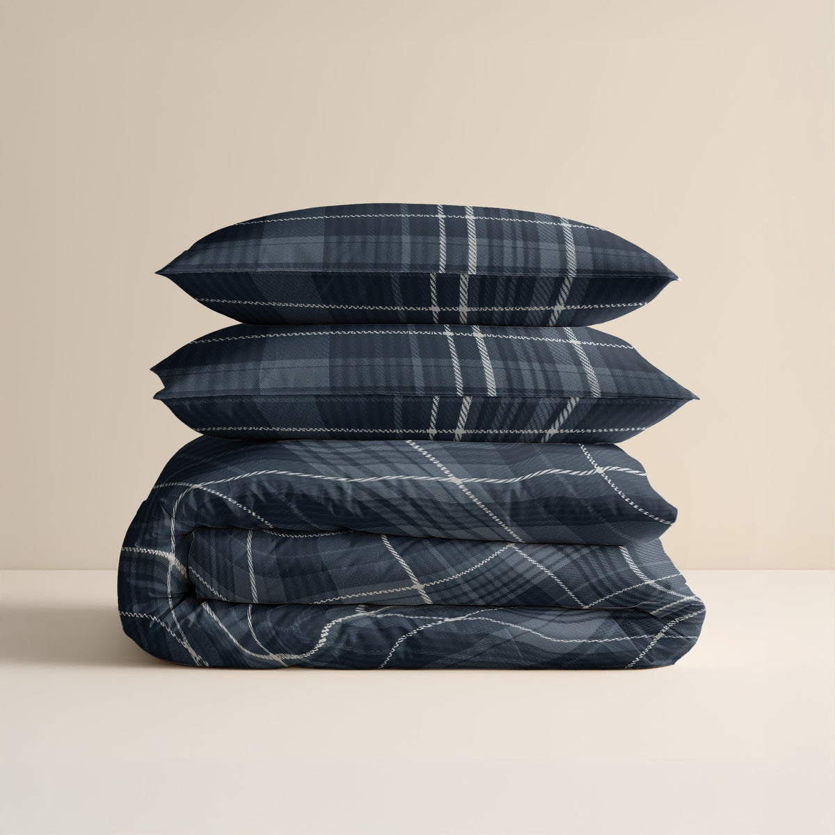Katoen Flanel Dekbedovertrek Donkerblauw – Dunmore – Warm & Zacht met Kussenslopen – Dreamhouse - Dromen & Wonen