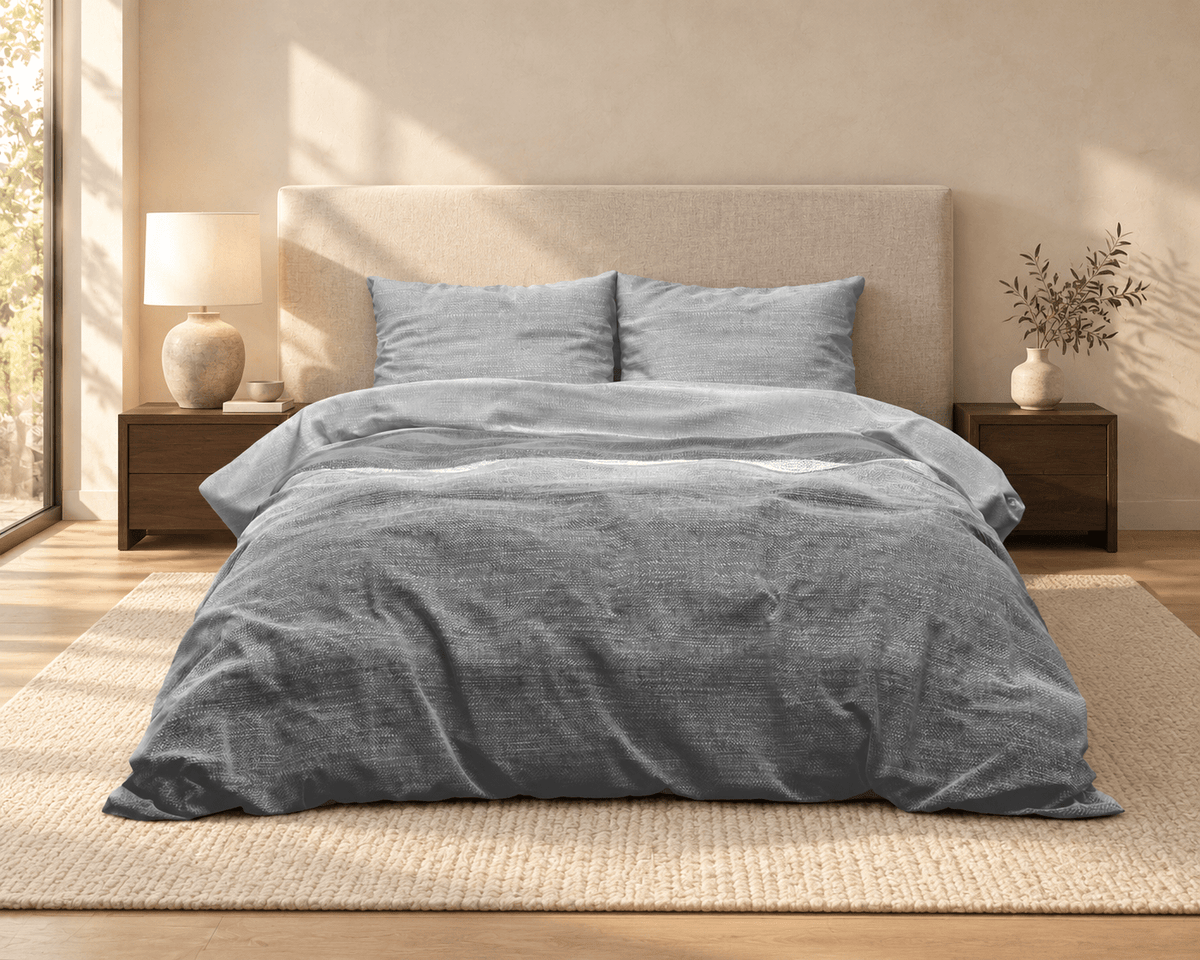 Katoen Flanel Dekbedovertrek Grijs – Stone Stripe – Warm & Zacht met Kussenslopen – Sleeptime - Dromen & Wonen