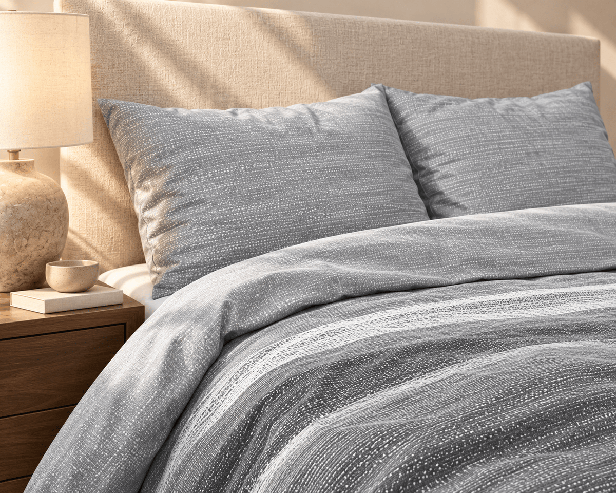 Katoen Flanel Dekbedovertrek Grijs – Stone Stripe – Warm & Zacht met Kussenslopen – Sleeptime - Dromen & Wonen